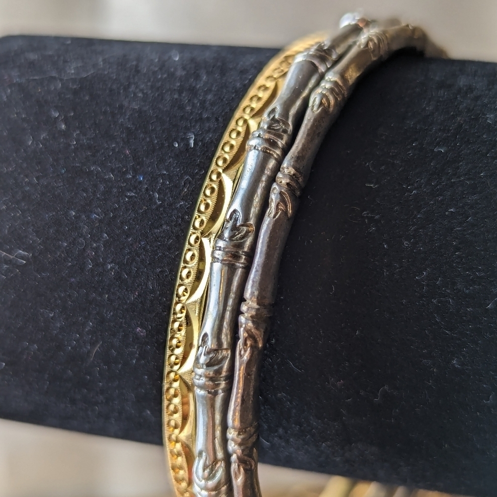 Bangles, Bracelets Three, Two Are Bamboo Silver T… - image 2